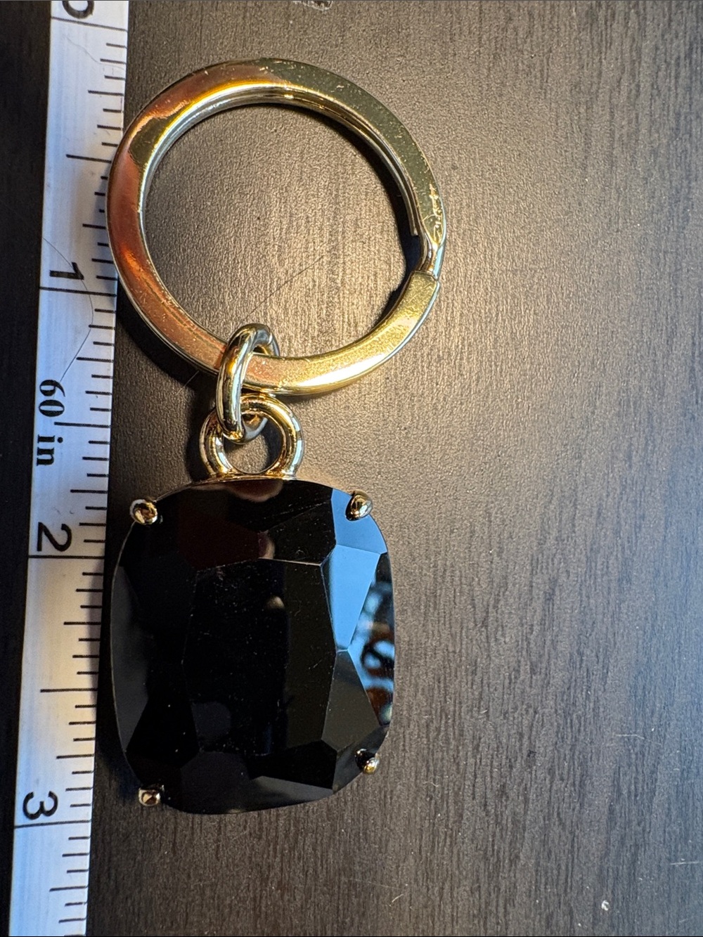 Coach Vintage Gold Key Ring with Black Faceted Charm